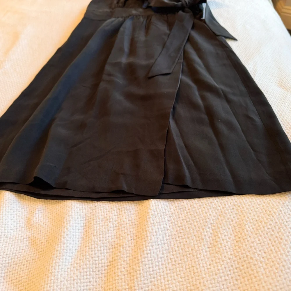 TIBI 100% Silk Little Black Ruffle Mini Dress Halter Neck Bow Waist ❗️550 MSRP❗️